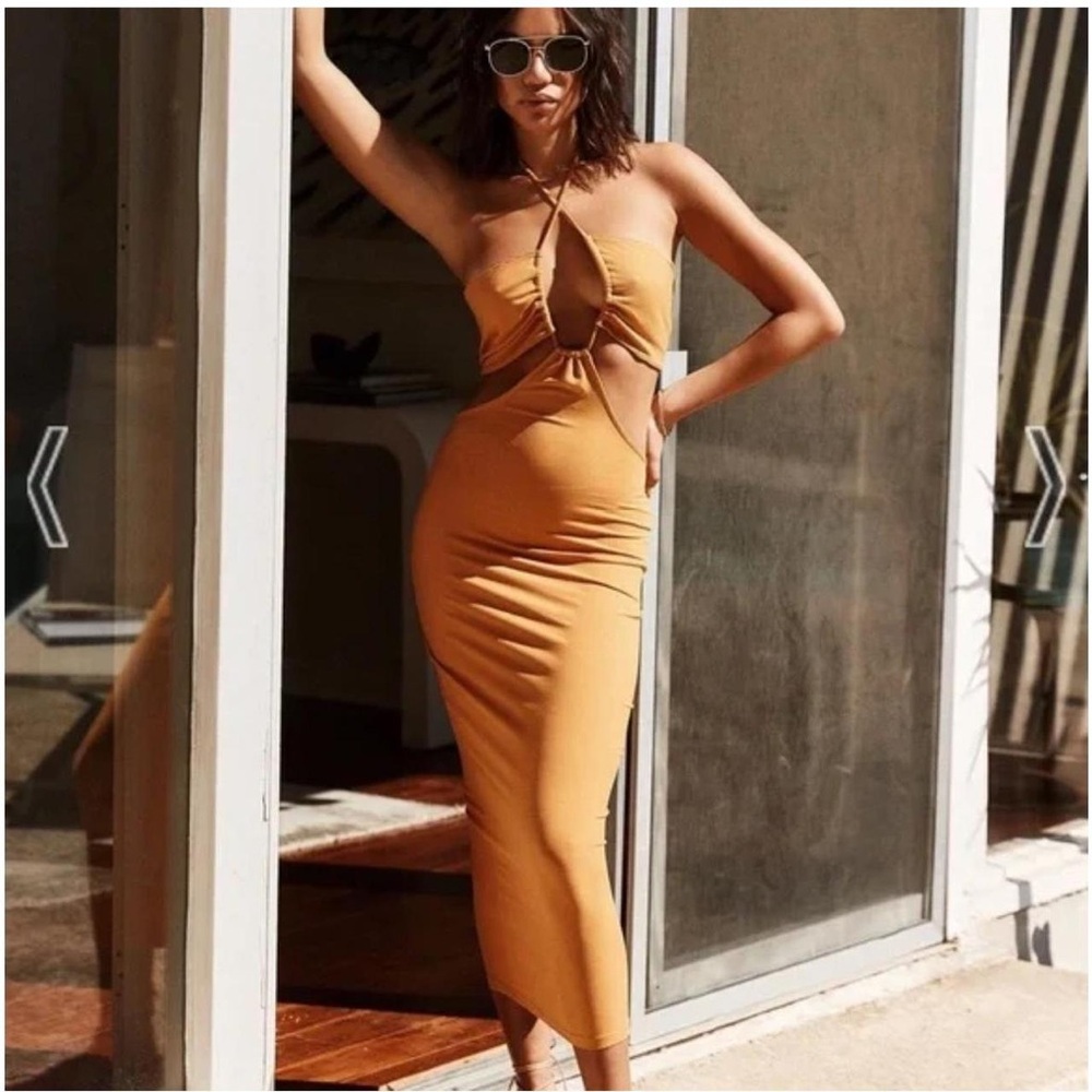 12th Tribe Cut Out Orange Midi Dress